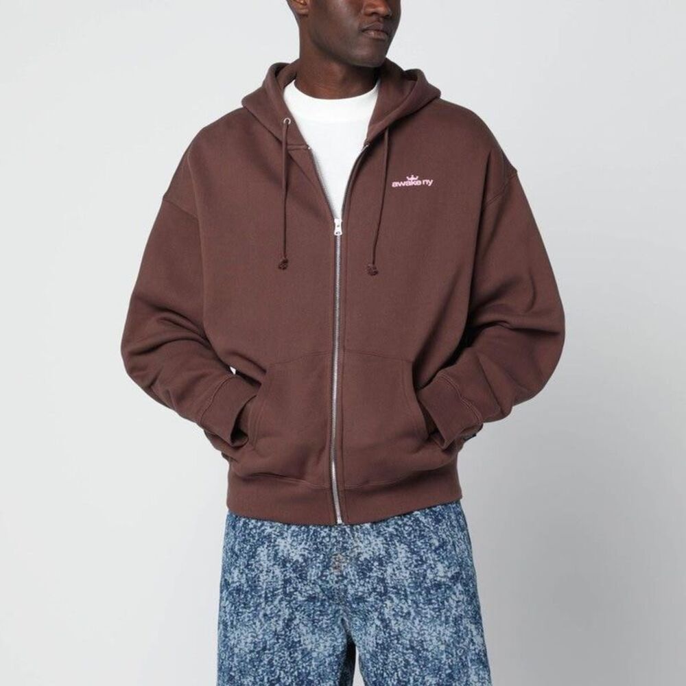AWAKE NY Zip Up Hoodie Men BROWN Sweaters & Cardigans